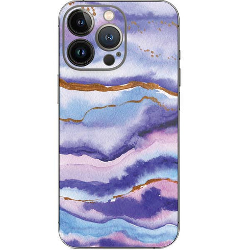 Blue Violet Watercolor Geode iPhone 14 Pro Skin